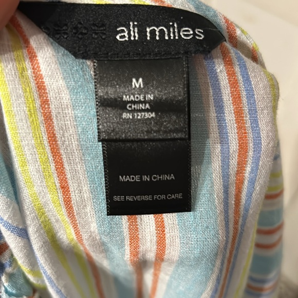 NWT Ali Miles Striped Linen/Cotton Tunic Women Sz Med Shirt Blouse Beach Cruise - Picture 8 of 9